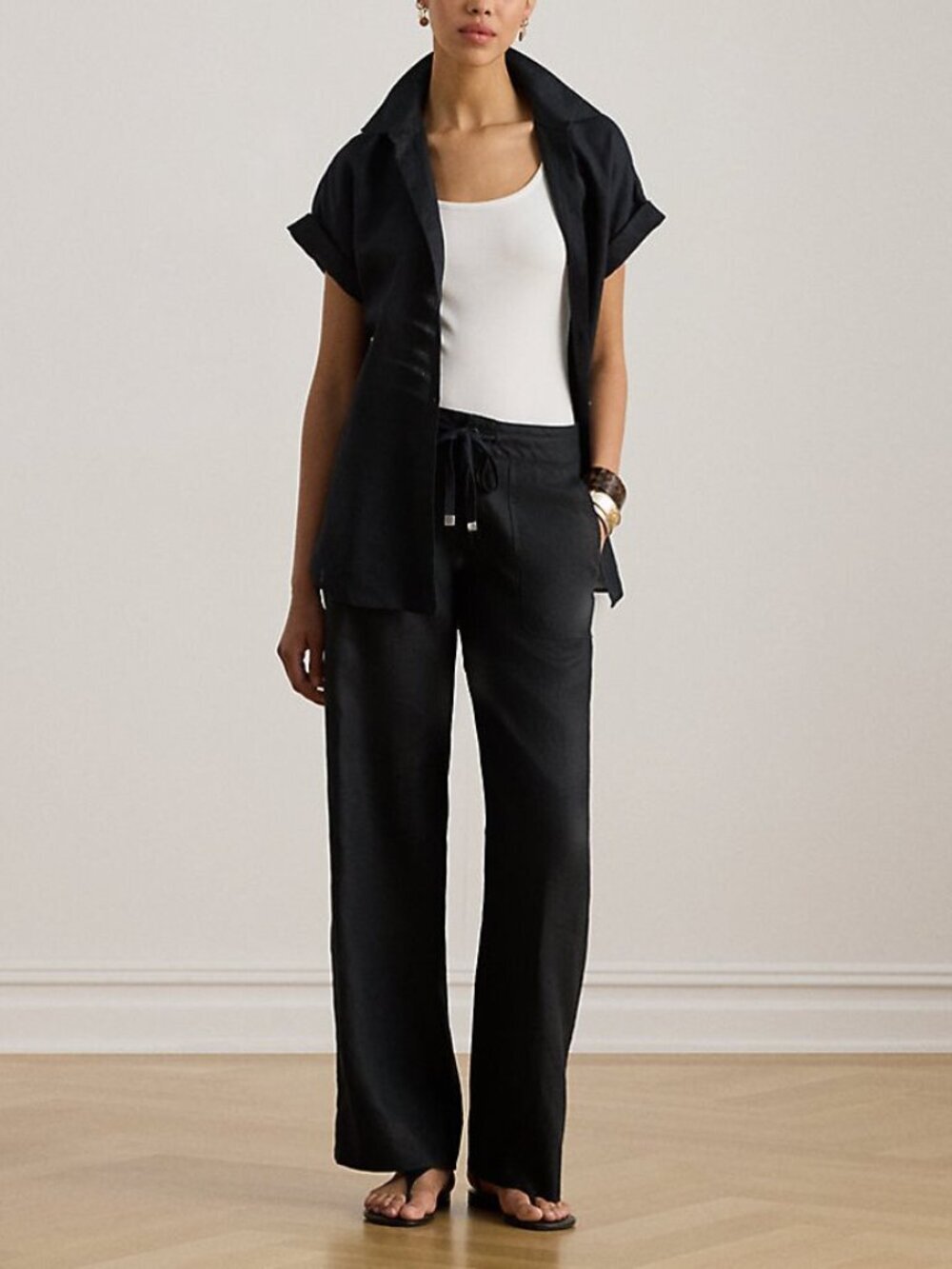 Lauren Ralph Lauren Black Wide Leg Pants 100% Linen Women's Size 8